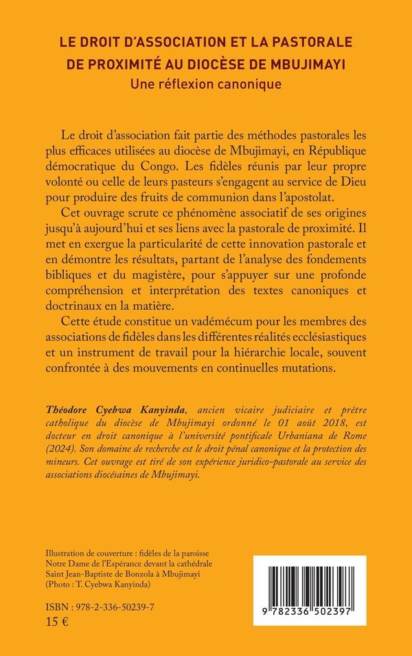 Quatrième de couverture de « Le droit d'association et la pastorale de proximité au diocèse de Mbujimayi : une réflexion canonique »