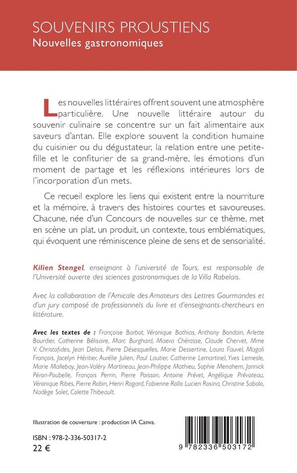Quatrième de couverture de « SOUVENIRS PROUSTIENS - NOUVELLES GASTRONOMIQUES »