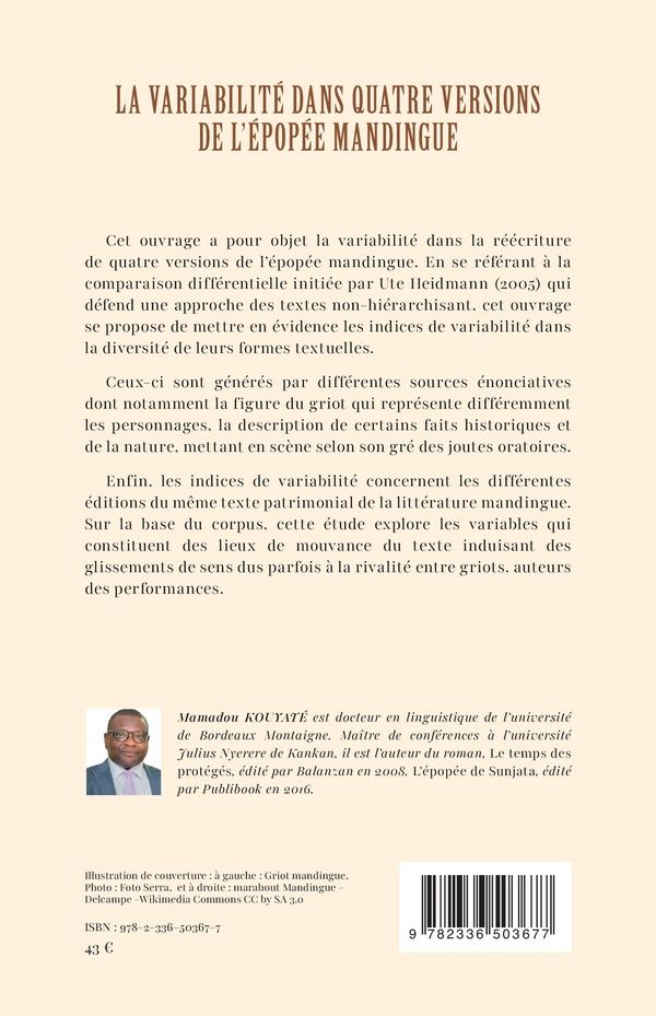 Quatrième de couverture de « LA VARIABILITE DANS QUATRE VERSIONS DE L'EPOPEE MANDINGUE »