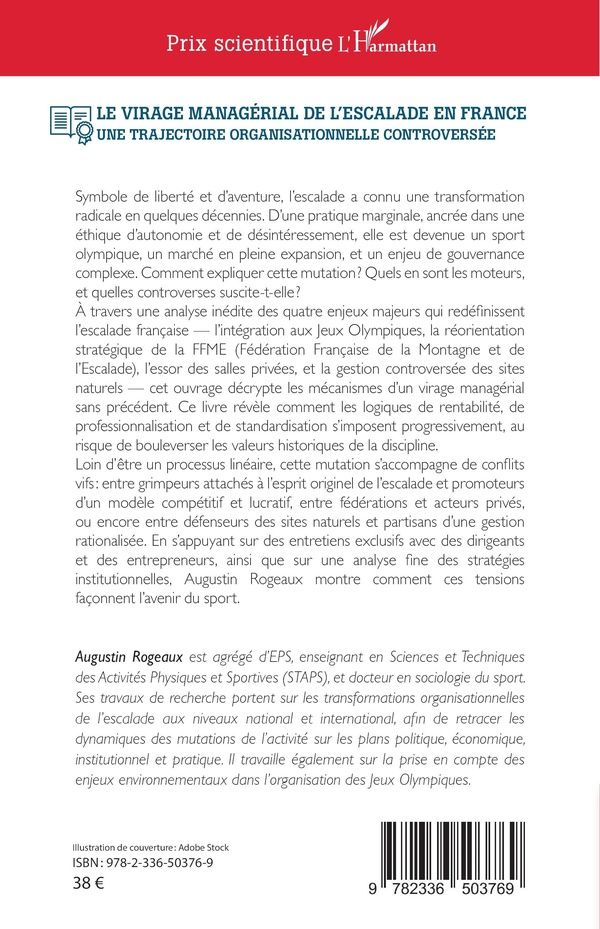 Quatrième de couverture de « Le Virage managérial de l'escalade en France : Une trajectoire organisationnelle controversée »