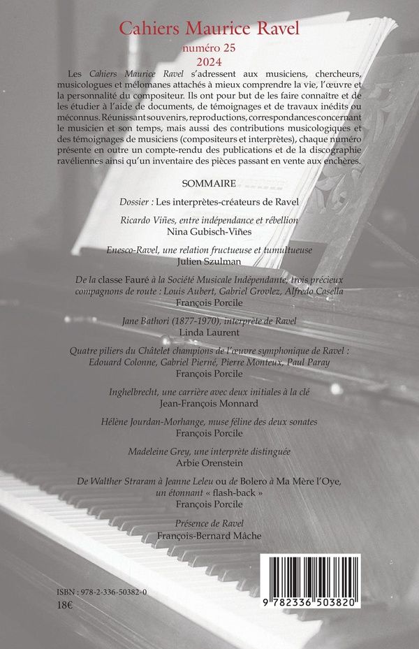 Quatrième de couverture de « CAHIERS MAURICE RAVEL - VOL252024 - NUMERO 25 2024 »