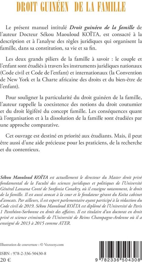 Quatrième de couverture de « DROIT GUINEEN DE LA FAMILLE »