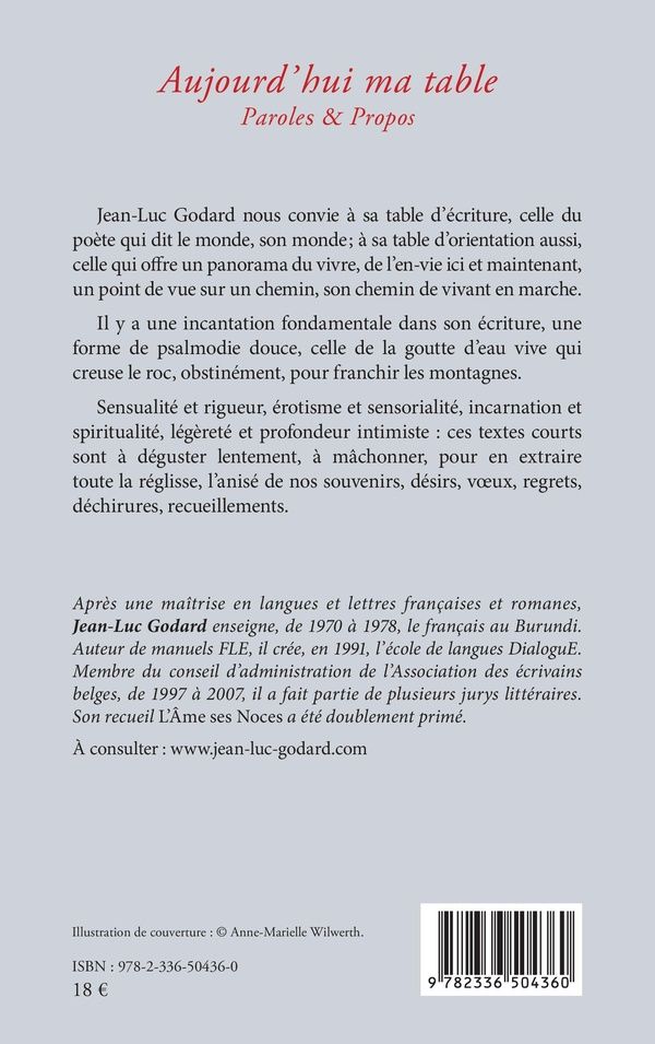 Quatrième de couverture de « AUJOURDHUI MA TABLE - PAROLES & PROPOS »