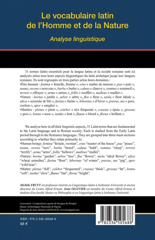 Quatrième de couverture de « Le vocabulaire latin de l'homme et de la nature : analyse linguistique »