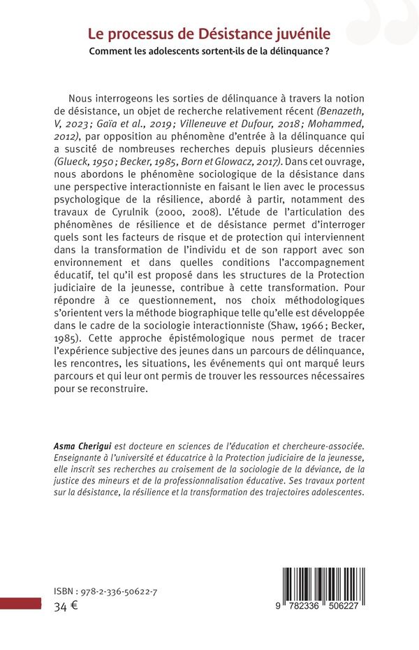 Quatrième de couverture de « Le processus de désistance juvénile : comment les adolescents sortent-ils de la délinquance ? »