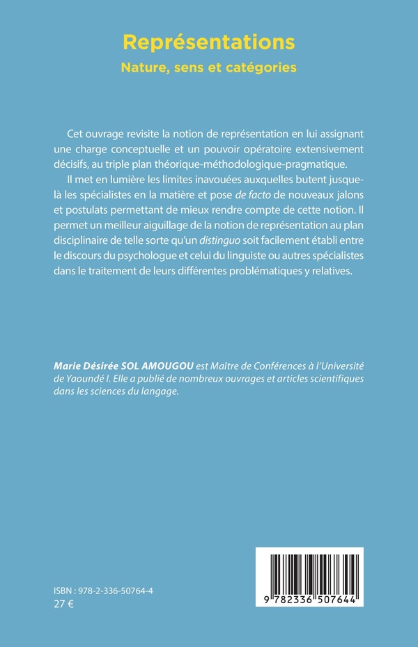 Quatrième de couverture de « Représentations : nature, sens et catégories »