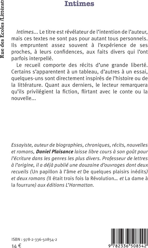 Quatrième de couverture de « INTIMES »