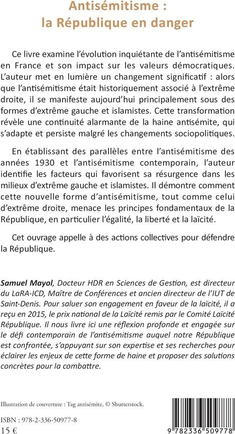 Quatrième de couverture de « ANTISEMITISME : LA REPUBLIQUE EN DANGER »