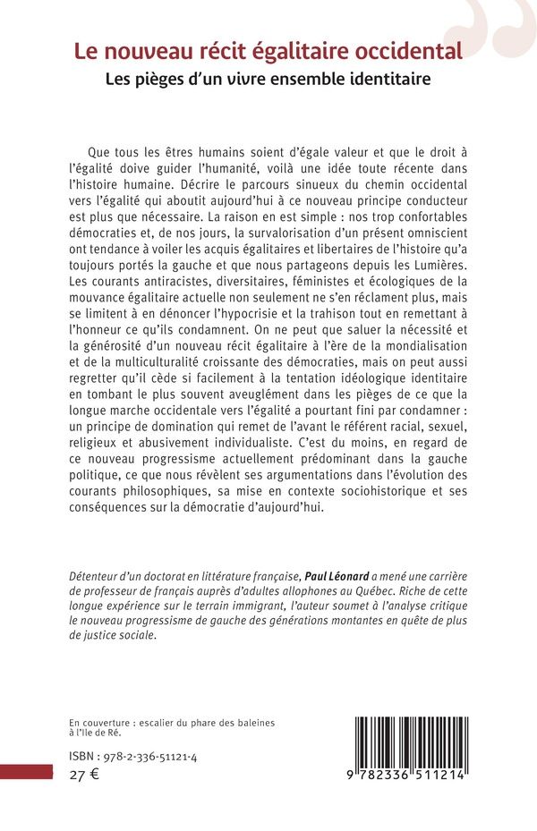 Quatrième de couverture de « Le nouveau récit égalitaire occidental : les pièges d'un vivre ensemble identitaire »
