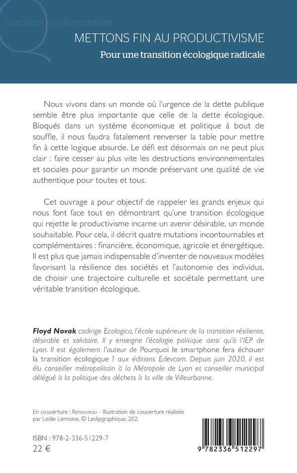 Quatrième de couverture de « Mettons fin au productivisme : pour une transition écologique radicale »