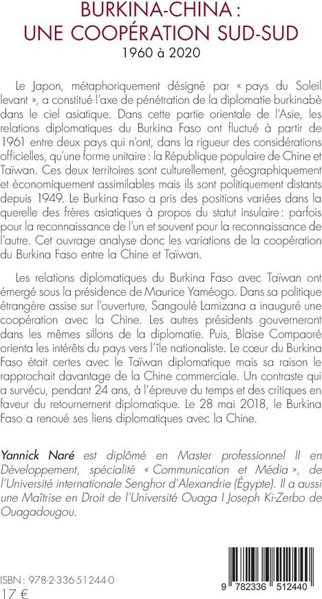 Quatrième de couverture de « Burkina-China, une coopération sud-sud : 1960 à 2020 »