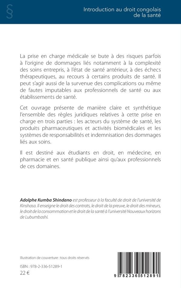 Quatrième de couverture de « Introduction au droit congolais de la santé »