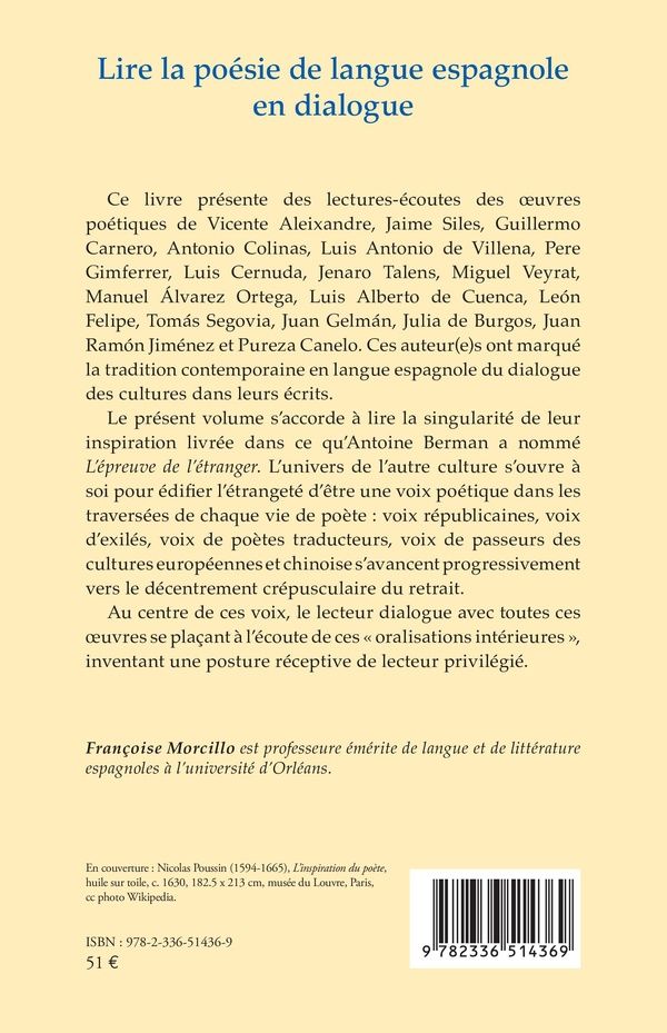 Quatrième de couverture de « Lire la poésie de langue espagnole en dialogue »