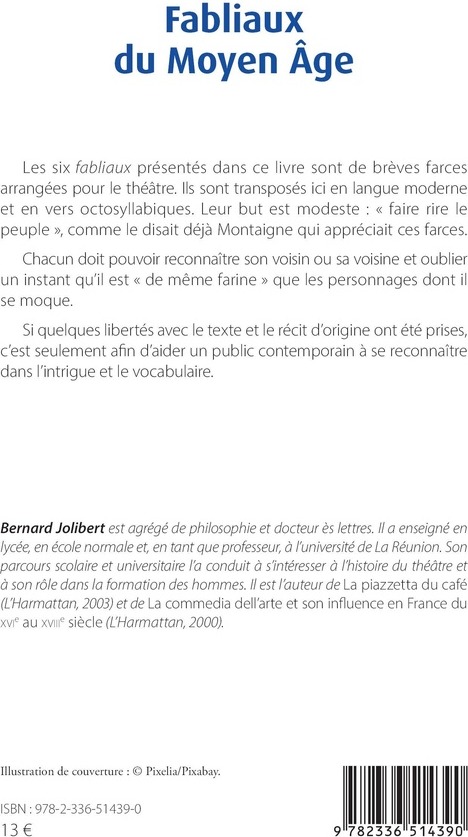 Quatrième de couverture de « Fabliaux du Moyen Âge : librement adaptés au théâtre »