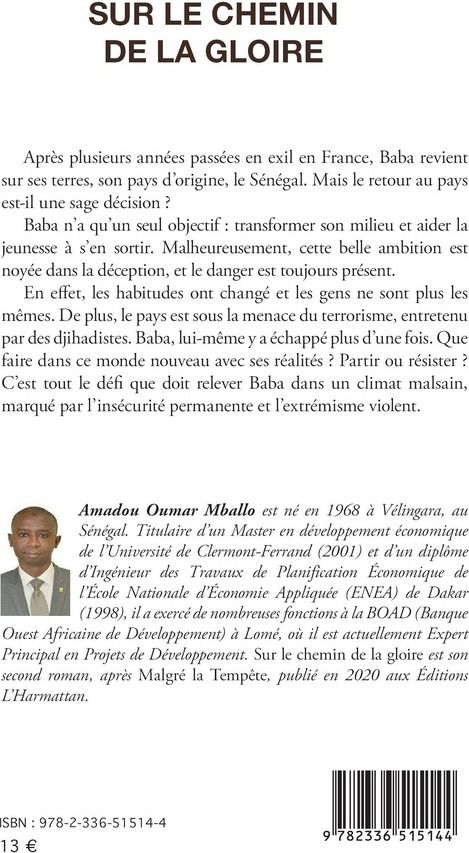 Quatrième de couverture de « Sur le chemin de la gloire : roman »