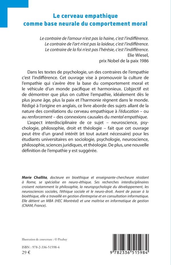 Quatrième de couverture de « Le cerveau empathique comme base neurale du comportement moral : approche interdisciplinaire »