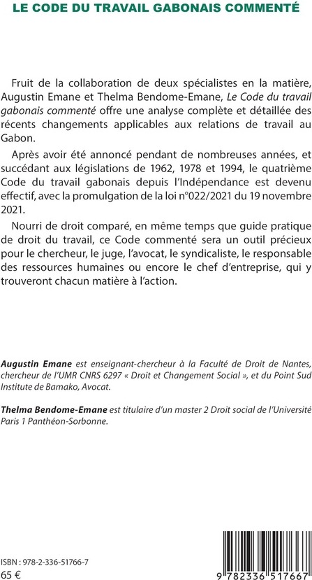 Quatrième de couverture de « Le code du travail gabonais commenté »