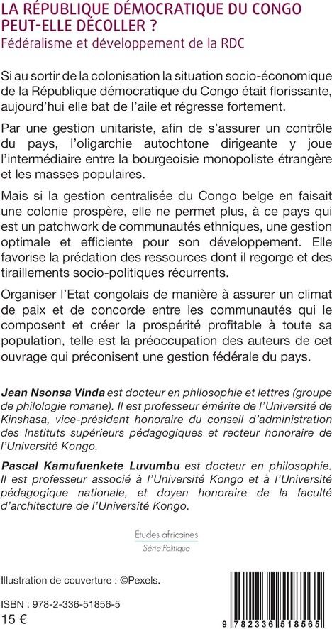 Quatrième de couverture de « La République démocratique du Congo peut-elle décoller ? : fédéralisme et développement de la RDC »