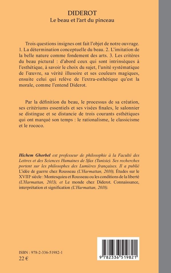 Quatrième de couverture de « Diderot : le beau et l'art du pinceau »
