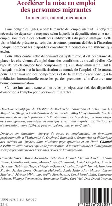 Quatrième de couverture de « Accélérer la mise en emploi des personnes migrantes : immersion, tutorat, médiation »