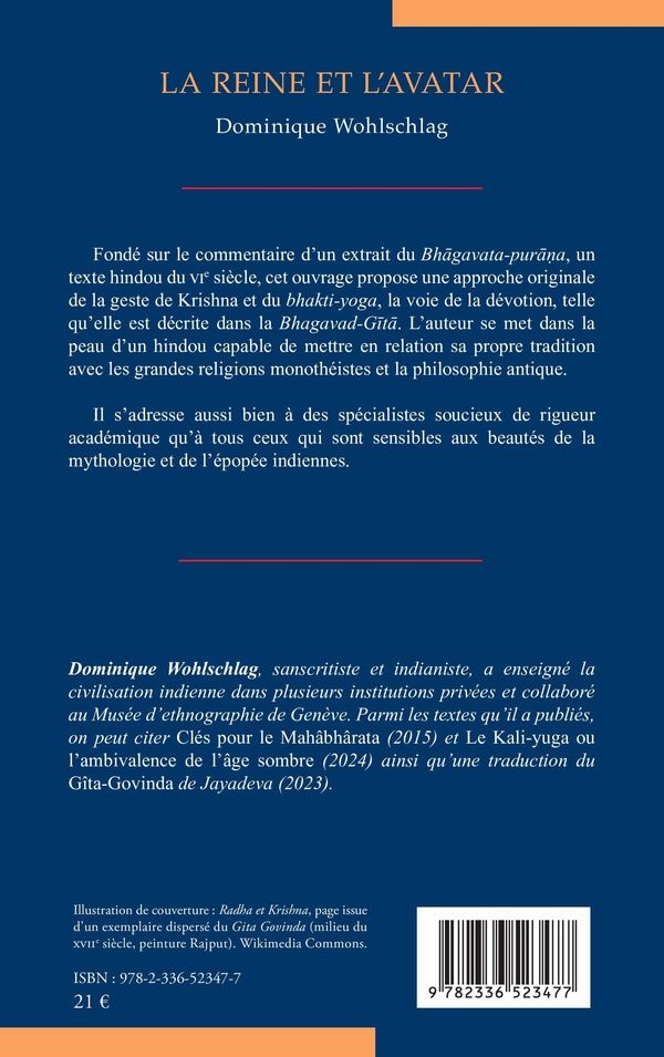 Quatrième de couverture de « La reine et l'avatar : mythologie de Krishna »