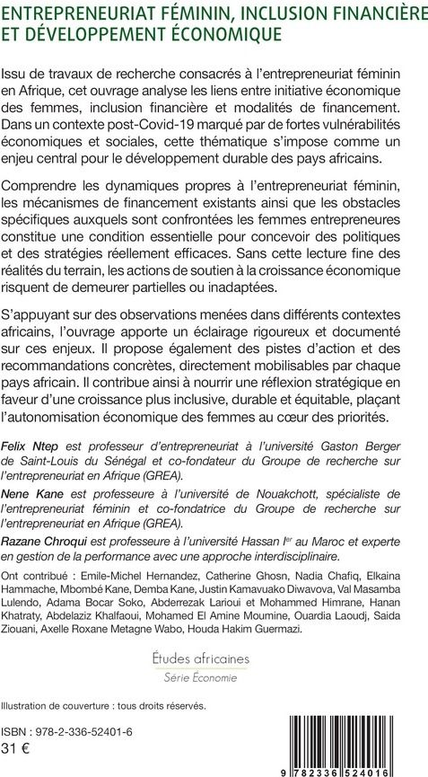 Quatrième de couverture de « Entrepreneuriat féminin, inclusion financière et développement économique : enjeux et stratégies en Afrique »