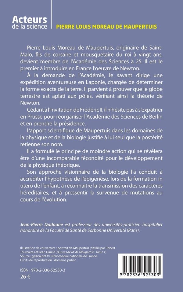 Quatrième de couverture de « Pierre Louis Moreau de Maupertuis : un savant et un philosophe des Lumières »