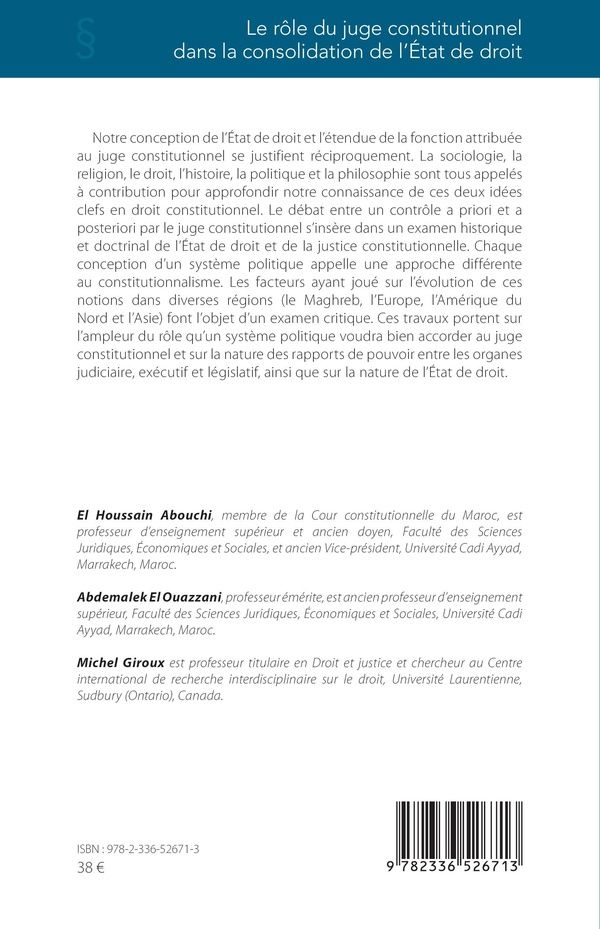 Quatrième de couverture de « Le rôle du juge constitutionnel dans la consolidation de l'État de droit : mélanges en l'honneur du professeur Henri Pallard »