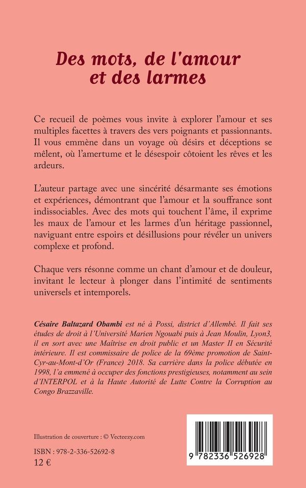 Quatrième de couverture de « Des mots, de l'amour et des larmes : poésie »