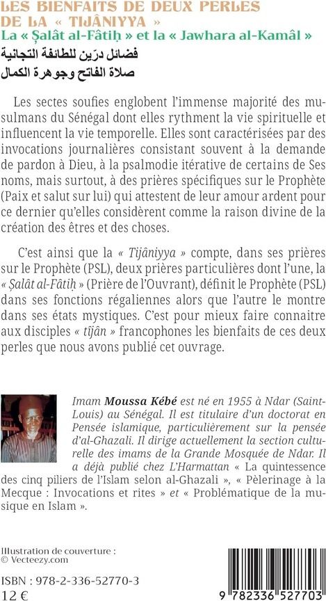 Quatrième de couverture de « Les bienfaits de deux perles de la « tijâniyya » : La « alât Al-Fâti » et la « Jawhara Al-Kamâl » »