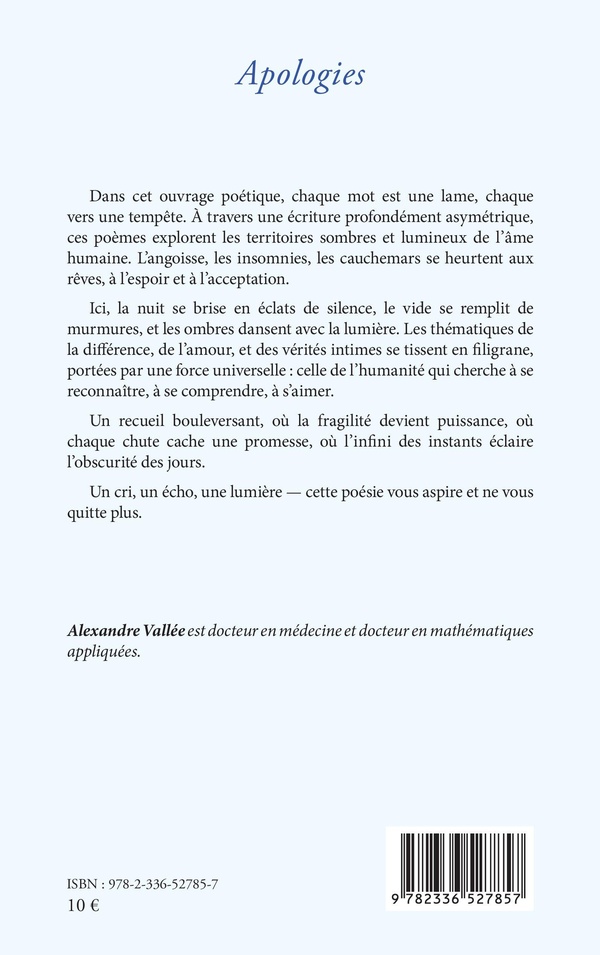 Quatrième de couverture de « Apologies »