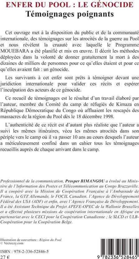 Quatrième de couverture de « Enfer du Pool, le génocide : témoignages poignants »