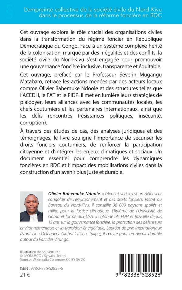 Quatrième de couverture de « L'empreinte collective de la société civile du Nord-Kivu dans le processus de la réforme foncière en RDC »