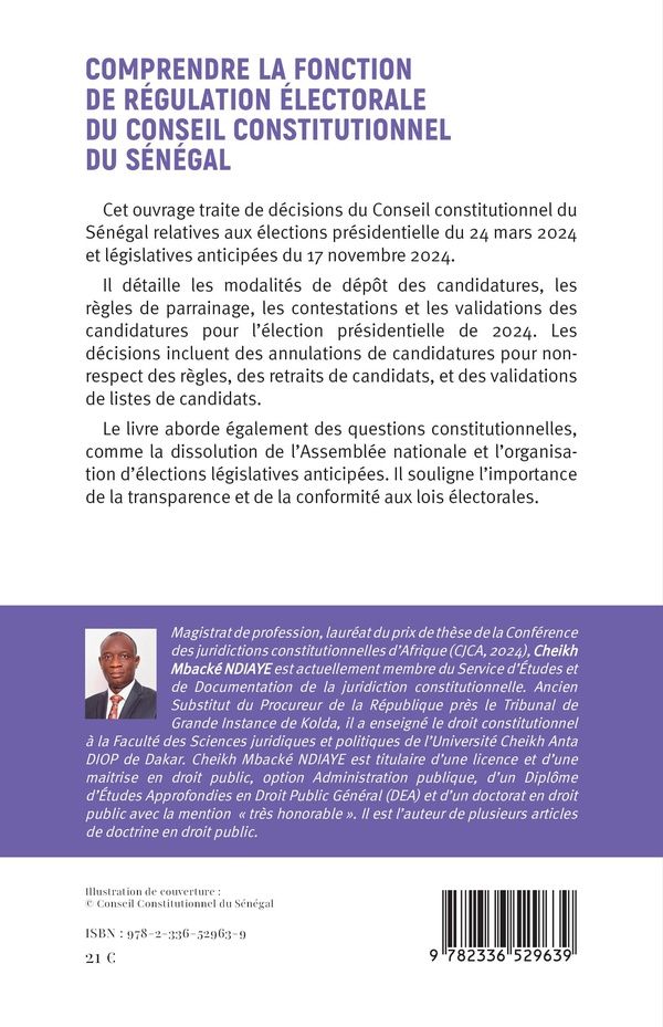 Quatrième de couverture de « Comprendre la fonction de régulation électorale du Conseil constitutionnel du Sénégal »