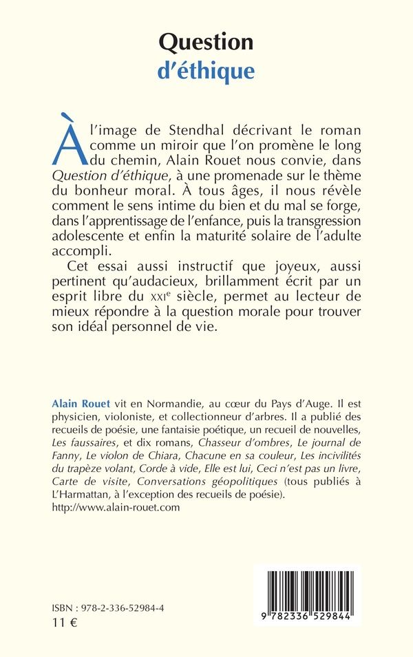 Quatrième de couverture de « Question d'éthique : la voie du bonheur moral »
