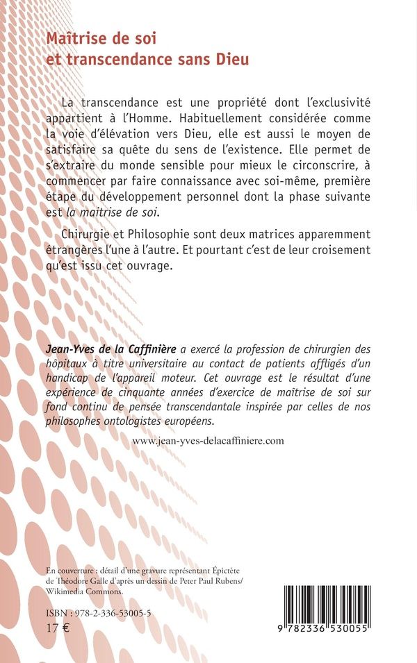 Quatrième de couverture de « Maîtrise de soi et transcendance sans Dieu »