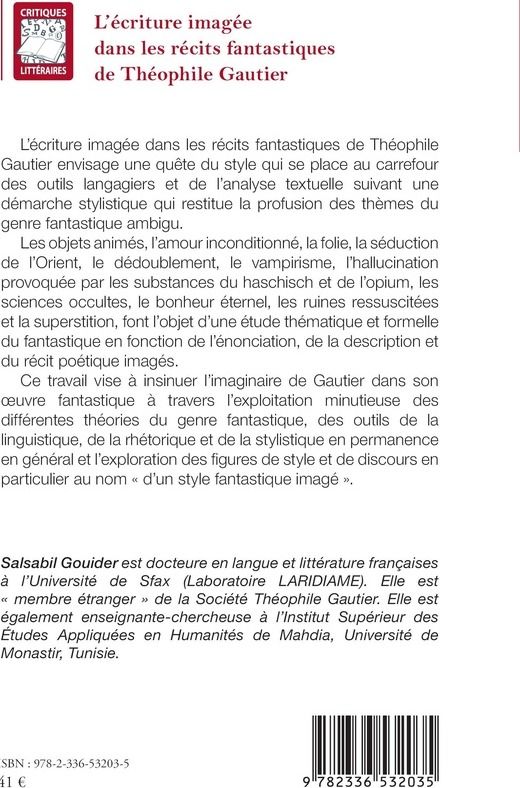 Quatrième de couverture de « L'écriture imagée dans les récits fantastiques de Théophile Gautier »