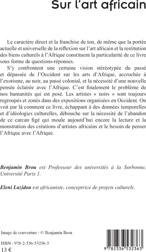 Quatrième de couverture de « Sur l'art africain : restitution Djidjiayokhouè »