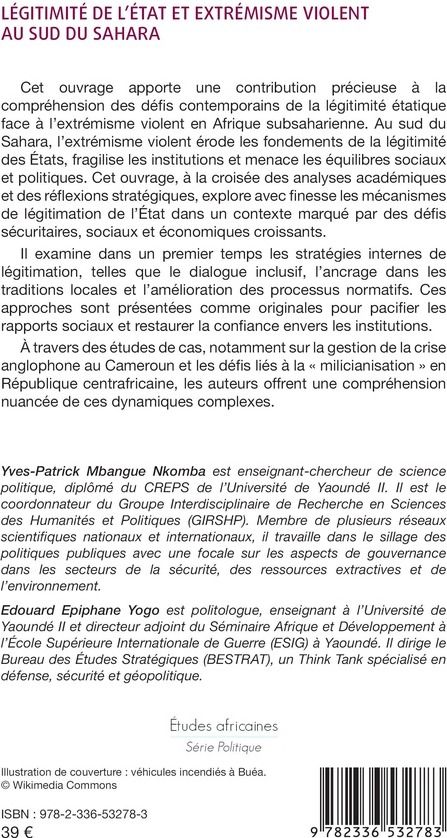 Quatrième de couverture de « Légitimité de l'État et extrémisme violent au sud du Sahara »