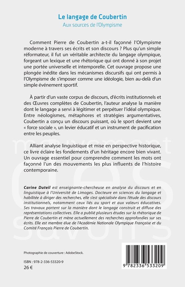Quatrième de couverture de « Le langage de Coubertin : aux sources de l'Olympisme »