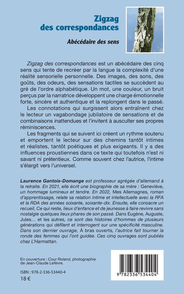 Quatrième de couverture de « Zigzag des correspondances : abécédaire des sens »