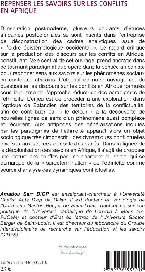 Quatrième de couverture de « Repenser les savoirs sur les conflits en Afrique : l'ethnicité en débat »