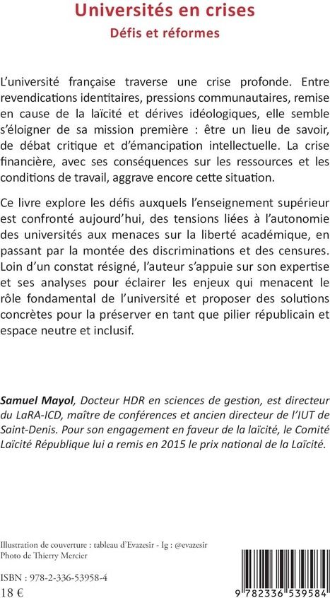 Quatrième de couverture de « Universités en crises : défis et réformes »