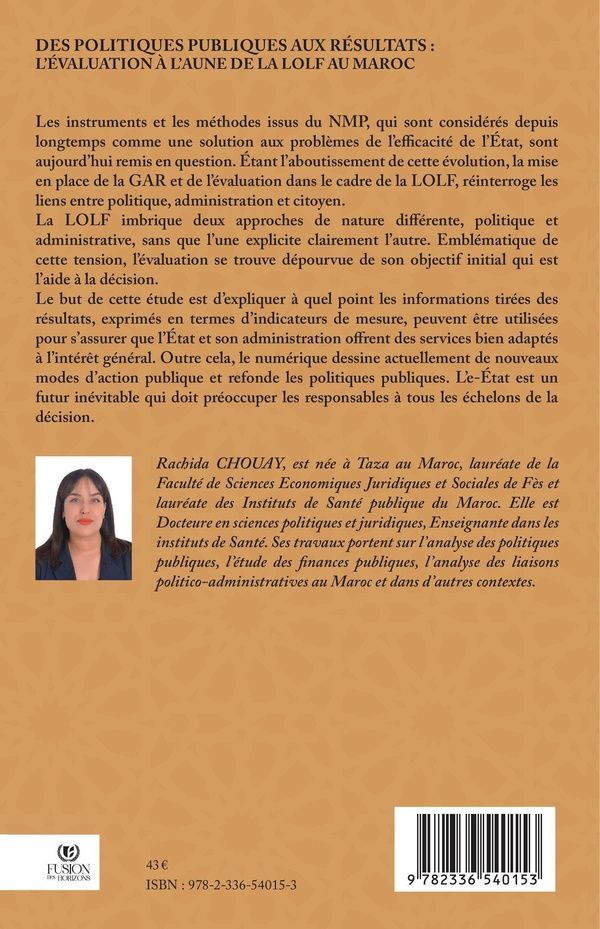 Quatrième de couverture de « Des politiques publiques aux résultats : l'évaluation à l'aune de la LOLF au Maroc »