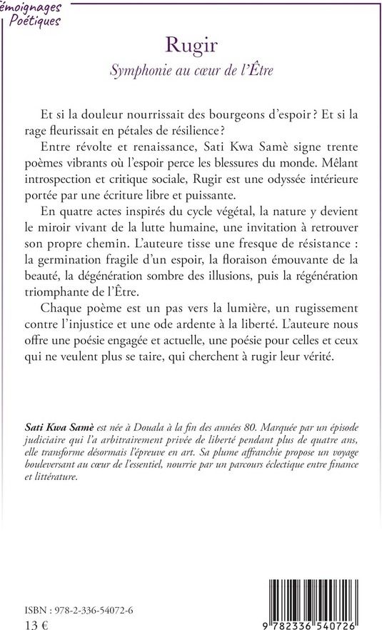 Quatrième de couverture de « Rugir : symphonie au coeur de l'être »