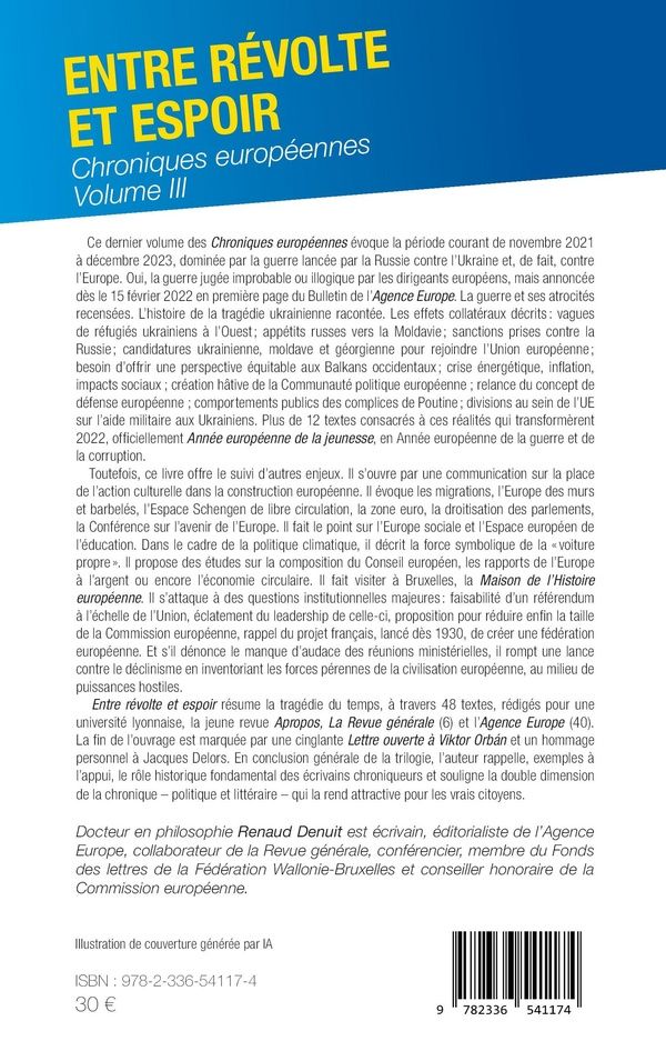 Quatrième de couverture de « Entre révolte et espoir »