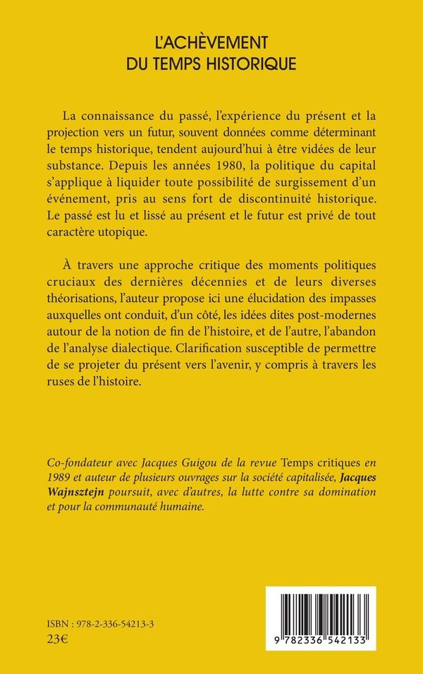 Quatrième de couverture de « L'achèvement du temps historique »