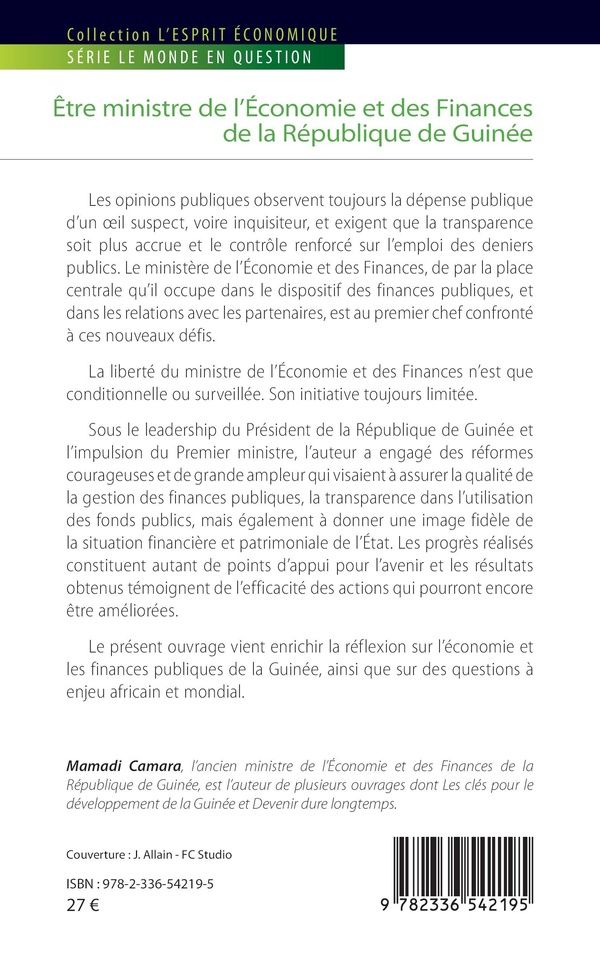 Quatrième de couverture de « Être ministre de l'économie et des finances de la République de Guinée »