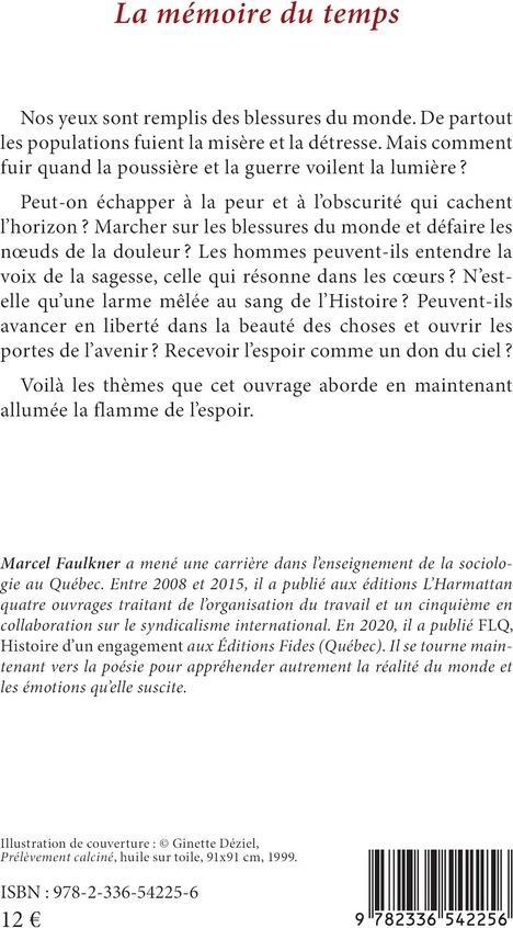 Quatrième de couverture de « La mémoire du temps : de guerre et d'espoir »