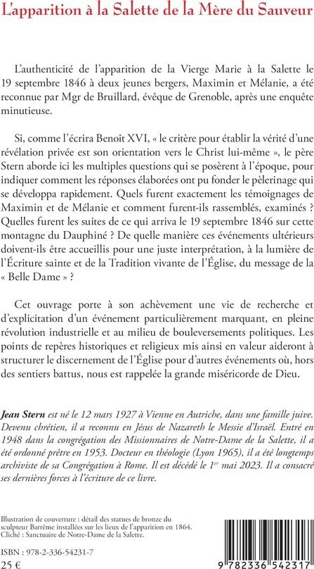 Quatrième de couverture de « L'apparition à La Salette de la Mère du Sauveur : son message discerné en Église »
